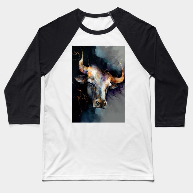 The Bull Head - Semi Abstract Alcohol Ink Resin Art Baseball T-Shirt by inkvestor